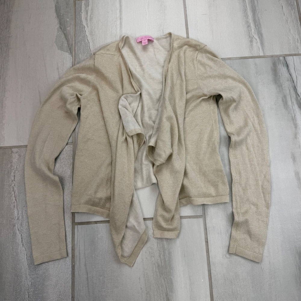 Lilly Pulitzer Gold Metallic Waterfall Open Front Cardigan XS
